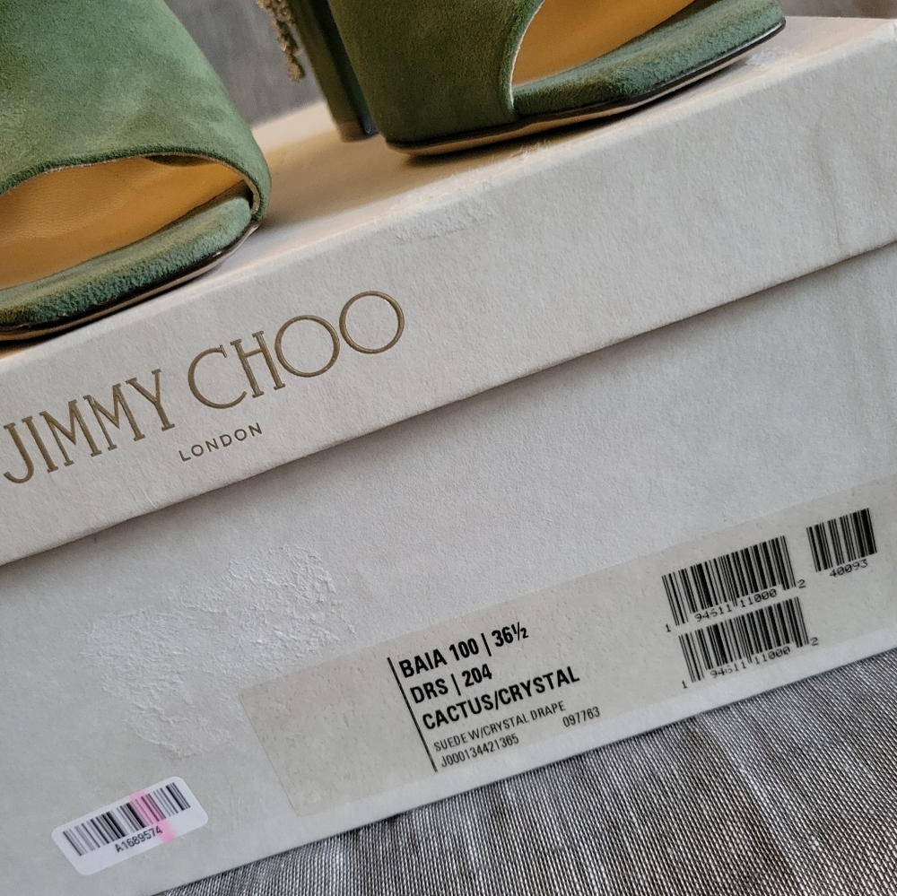 New Jimmy Choo Crystal Rhinestones Suede Mules Block Sandals Size 6.5/7. - Picture 11 of 12
